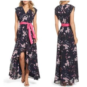 Eliza J Cherry Blossom High/Low Floral Faux Wrap Maxi Dress 6-8
